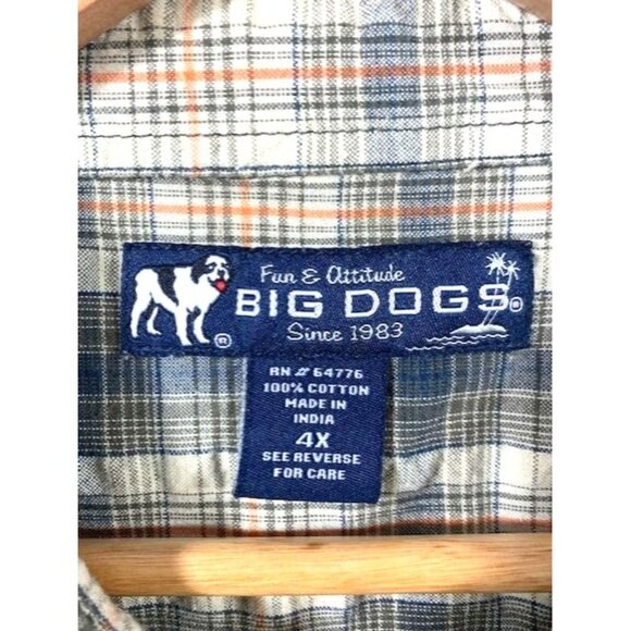 Big Dogs Men's Plaid Short-Sleeve Button-Down Shirt 4X Blue/Beige Cotton Casual - Picture 4 of 6